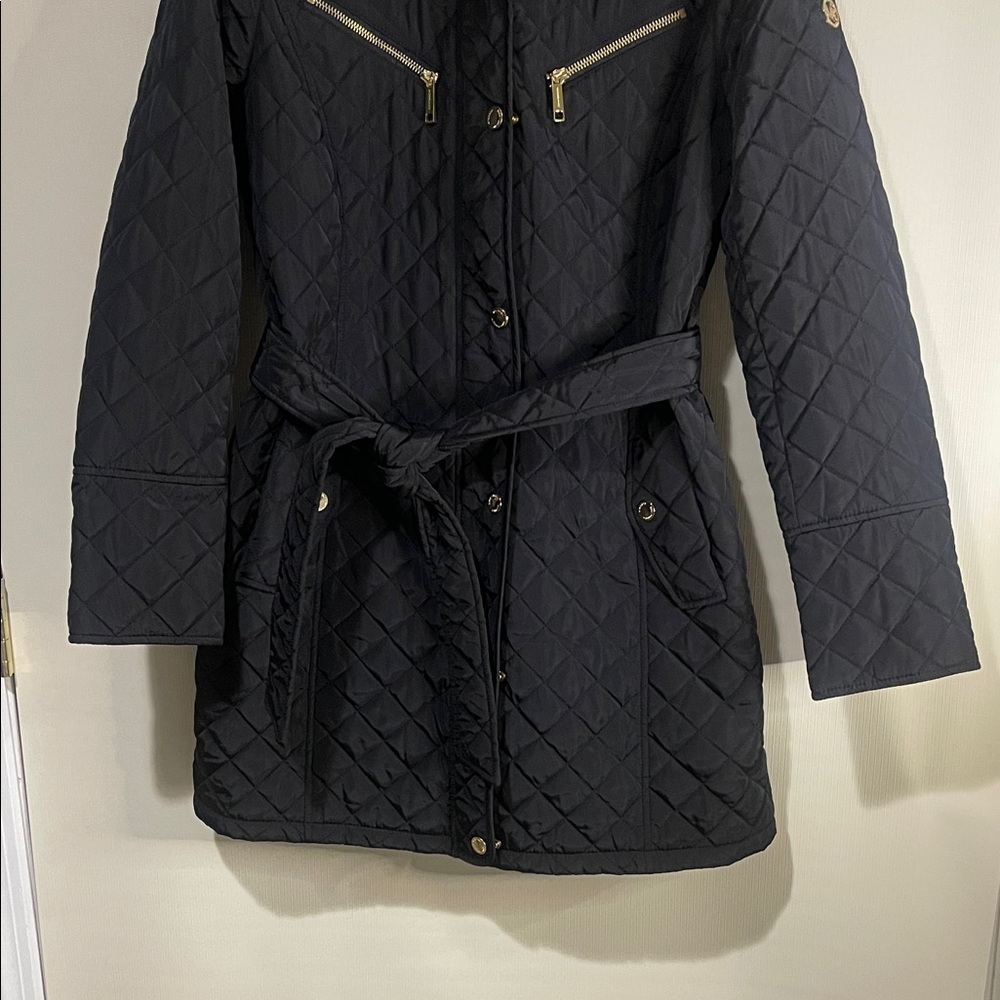 NWOT MICHAEL Michael Kors Black Quilted Trench Coat with Gold Zippers - Picture 4 of 17